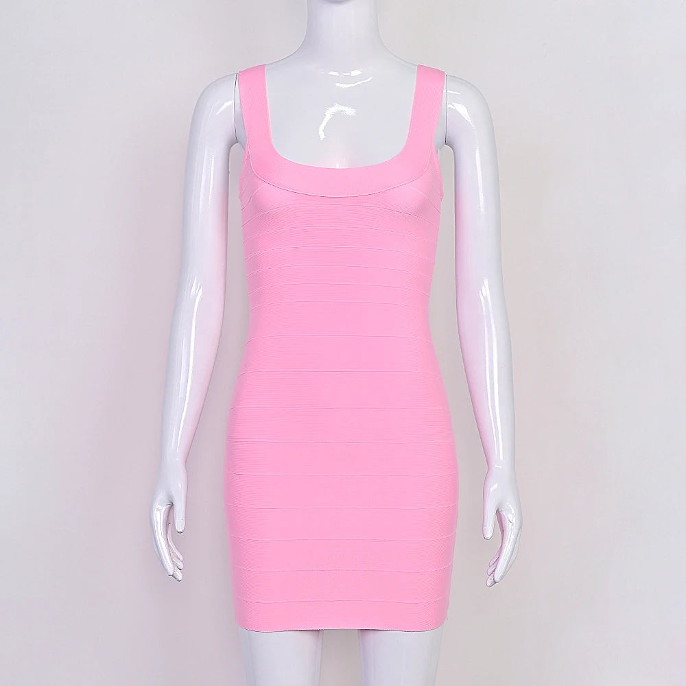 BEAUKEY New Trendy Pink Ginger Bandage Mini Party Dress Women Quality Sexy Bustier Backless Bodycon Dress Club Birthday Dress