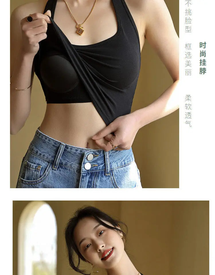 Halter Spaghetti Straps Vest for Women With Bra Padding Inner Wear Outer Wear Sexy Beauty Back Tanks Top