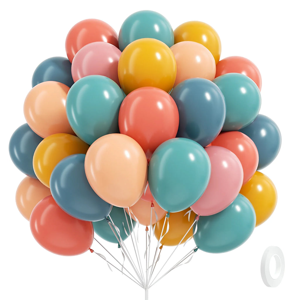 60pcs Boho Rainbow Balloons 10inch with Dusty Blue Mustard Yellow Pink Nude Balloons for Baby Shower Birthday Party Decor