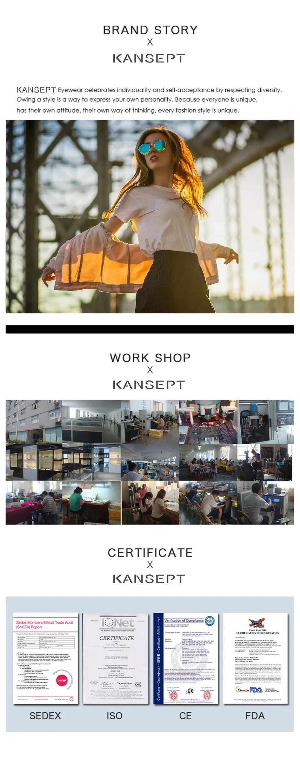 KANSEPT Square Large Frame Women's Glasses Anti-Blue Light Reading Glasses Customizable Prescription Luxury Mens Lenses to Read