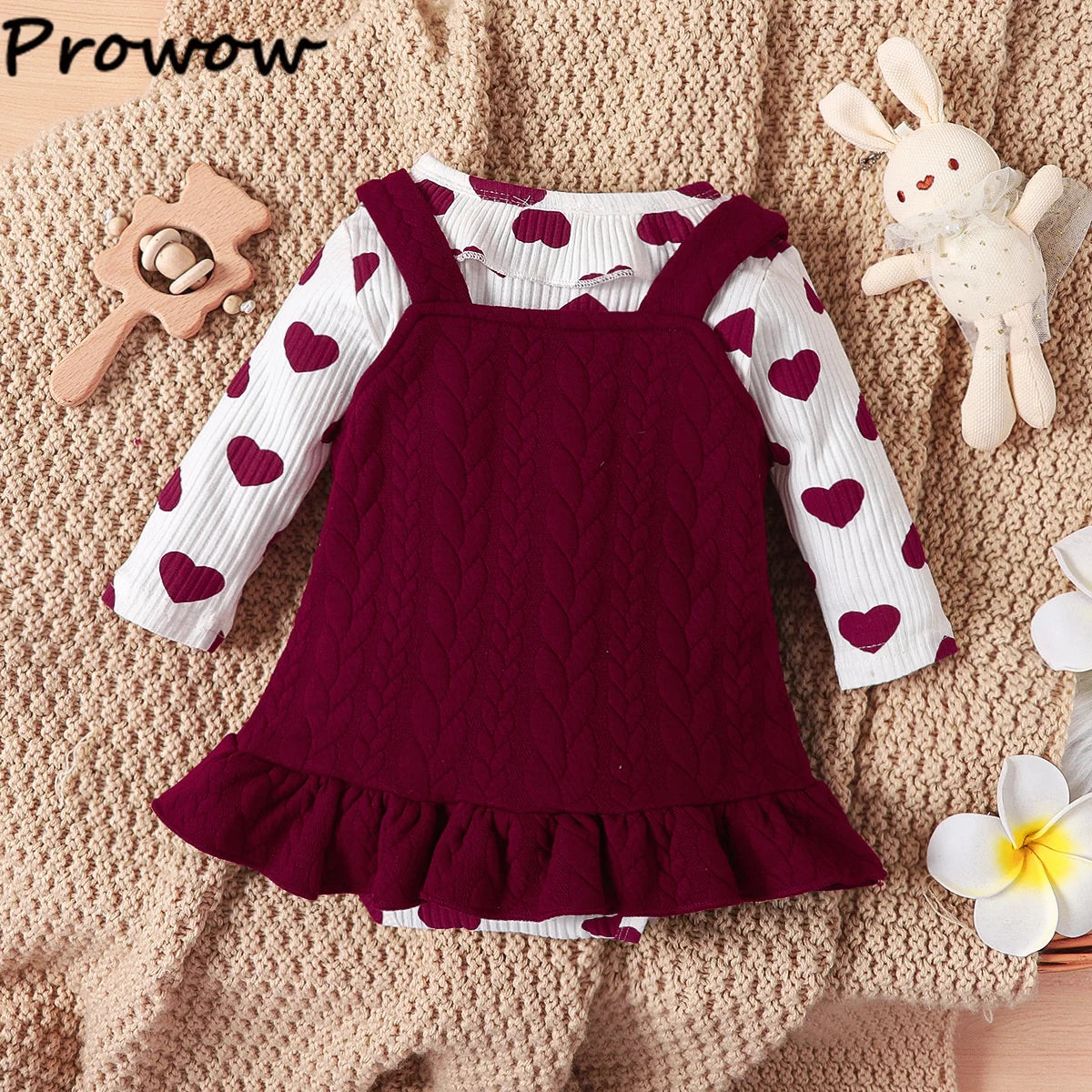 Prowow Cute Fox Baby Dresses For Girls Heart Print Romper+Suspender Fox Dress For Girls Fall Winter Newborn Baby Girl Clothes