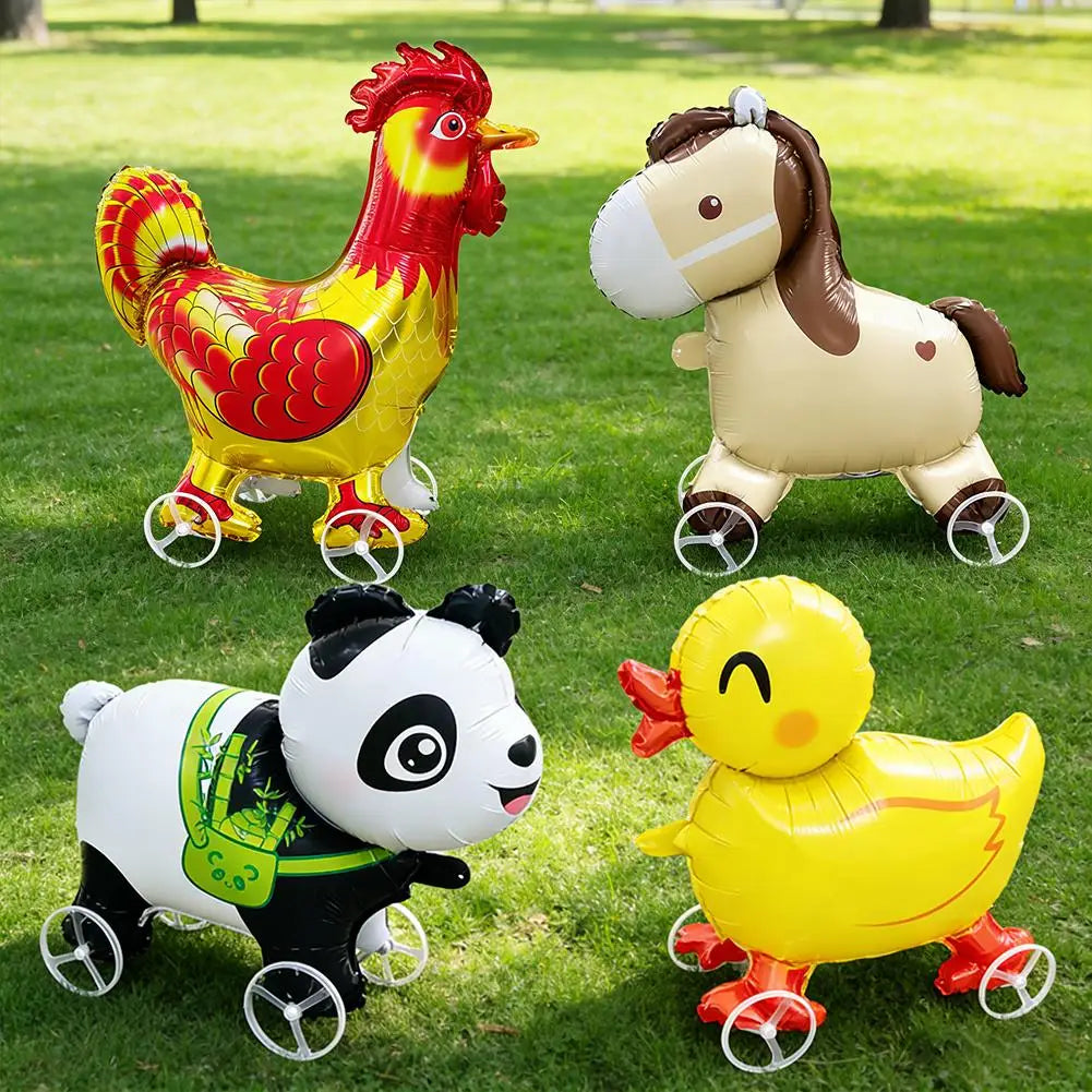 1pc Cartoon Animal Ballons With Wheels Outdoor Yard Walking Balloons Party Decor Props Photo Gifts Baby Shower Toy Kids Birthday