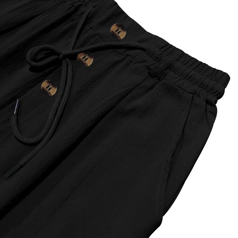 Men's Linen Pants Men's Lightweight Linen Blend Pants Jogging Men Casual Trousers with Button Design Basic Beach Vacation