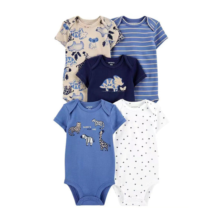 6m-24M Children's Clothing Summer New Baby Short Sleeved Romper 5pcs Cotton Jumpsuit Set Newborn Boy Clothes Bodysuit Ropa Bebe