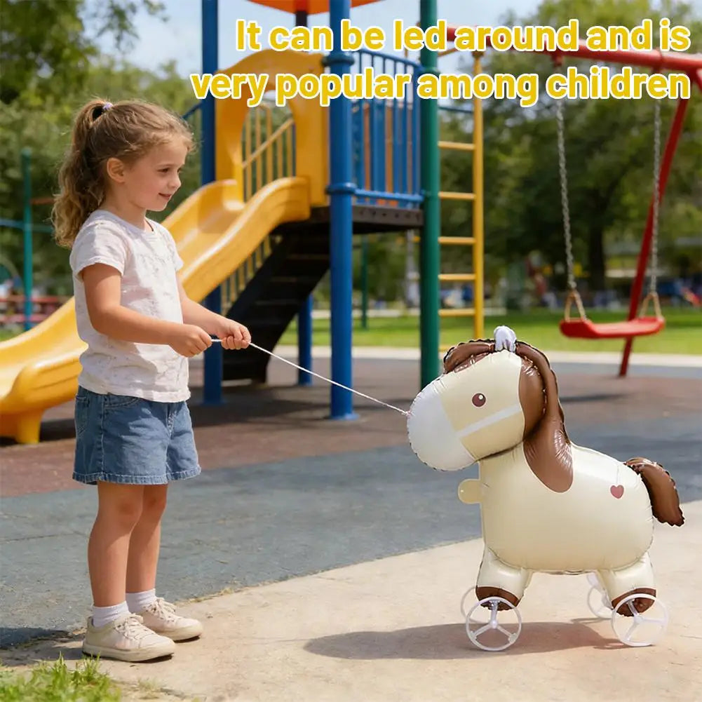 1pc Cartoon Animal Ballons With Wheels Outdoor Yard Walking Balloons Party Decor Props Photo Gifts Baby Shower Toy Kids Birthday