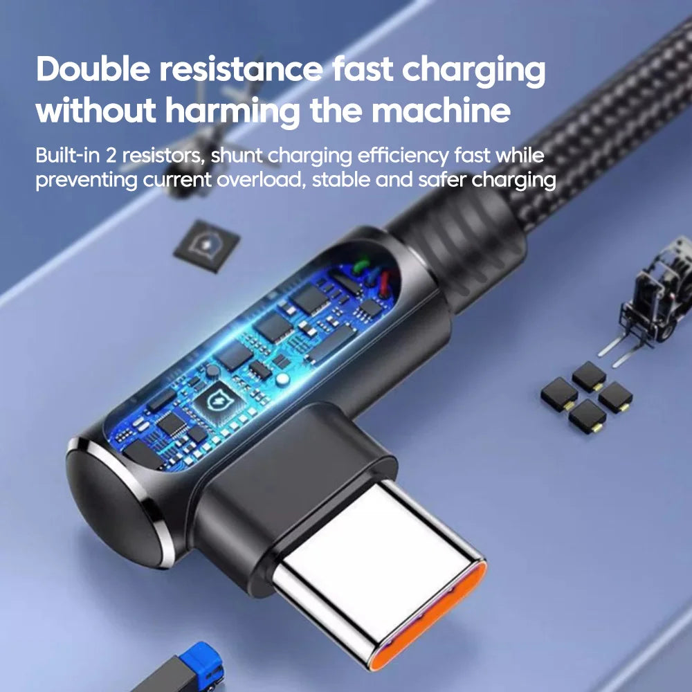 120W USB Fast Charging Cable QC3.0 Type-C Quick Charge Data Wire USB C Elbow Data Line For iPhone 17 16 15 Samsung Xiaomi POCO