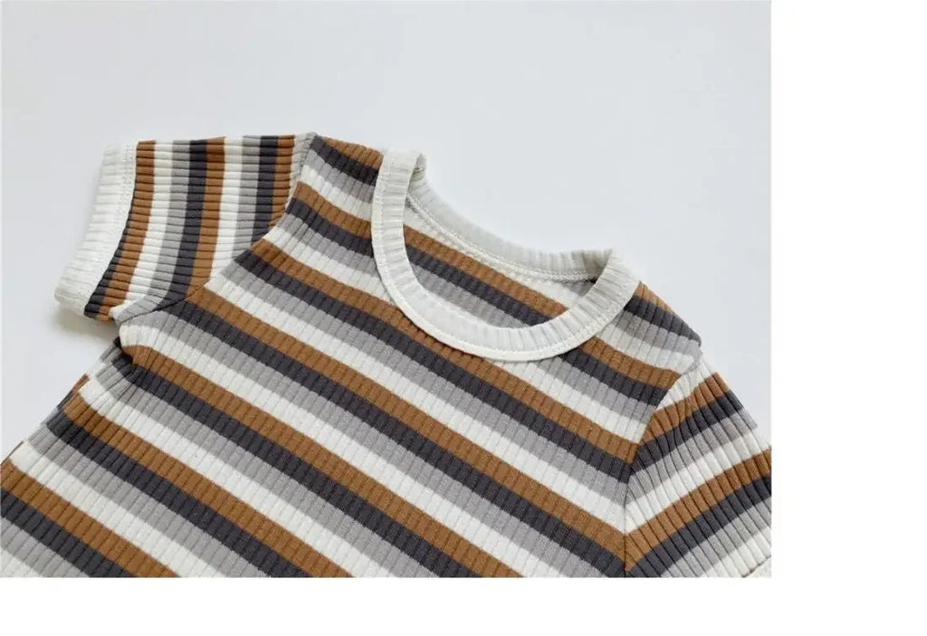 Summer 2 Pieces Toddler Infant Kid Baby Boy Clothes Sets Soft Short Sleeve T-shirt Tops Striped Shorts Summer Outifts Clothing