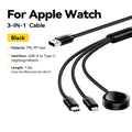 Essager 3 in 1 Multi USB A Charging Cable for Apple iWatch iPhone 16/15/14/13 Pro With USB Type C Lightning Fast Charging Cable