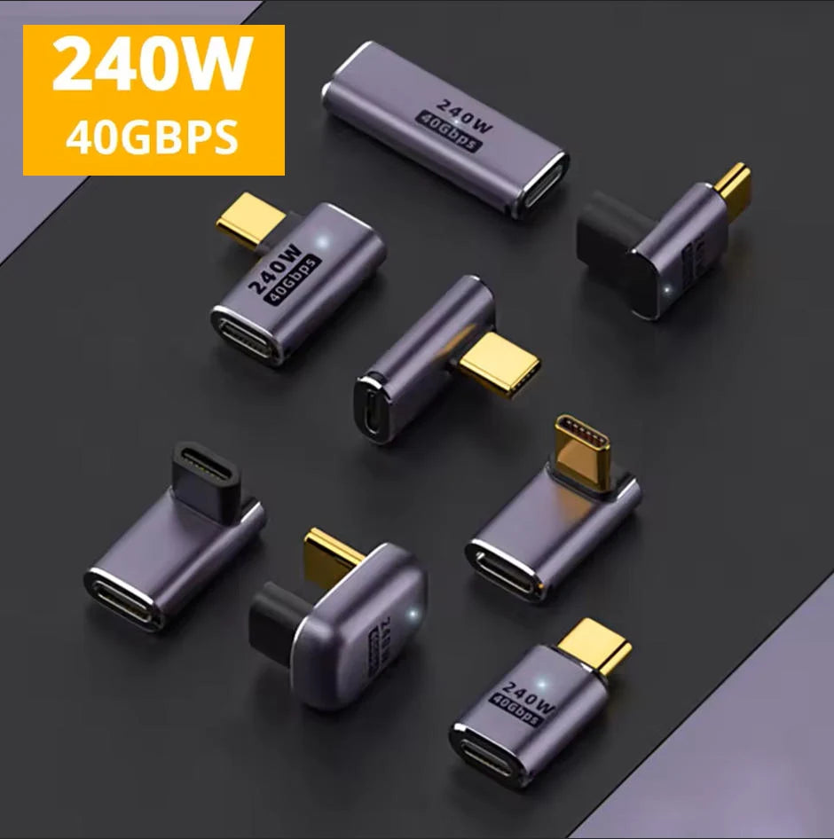 USB4.0 40Gbps U-Shape Straight Angle 240W 5A USB C to Type C Fast Charging Converter USB C Data Adapter For Macbook 8K60HZ