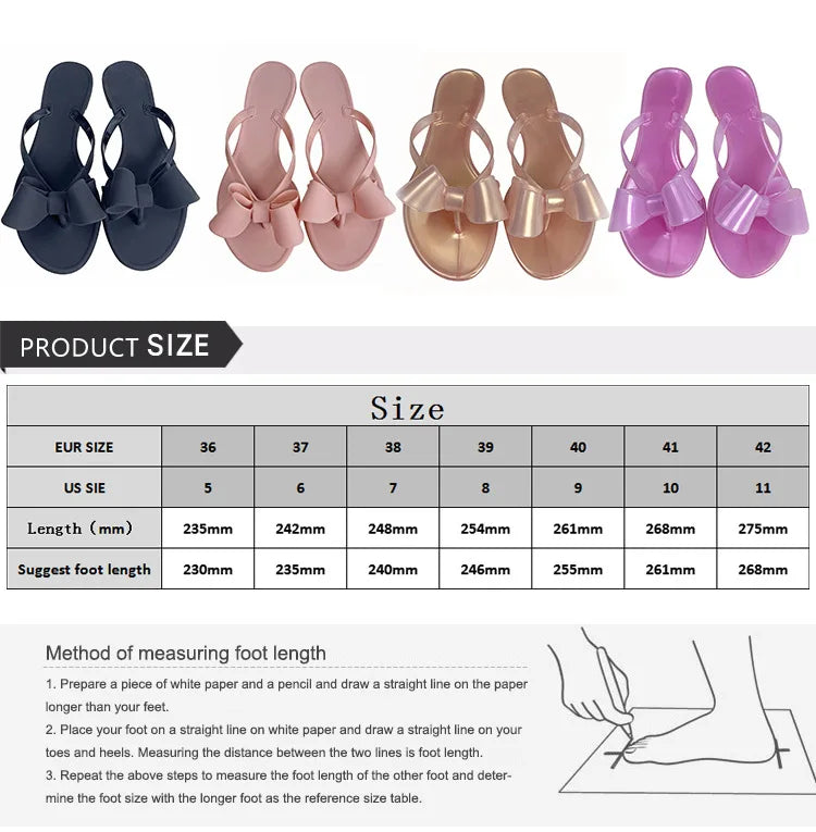 Summer Beach Sandals for Women Slippers New Pure Color Slip on With Bow Tie Adult Flat Bottom Flip Flops Walking Thong Sandals