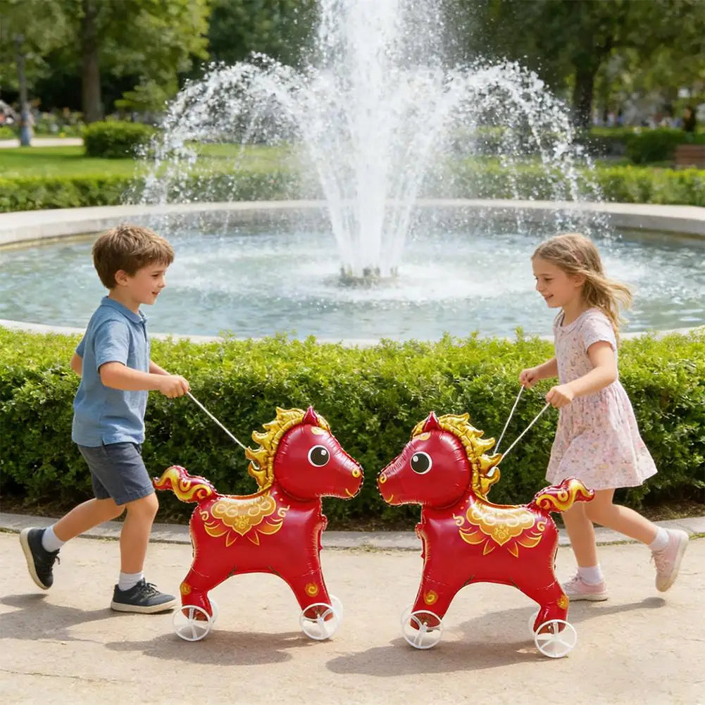 1pc Cartoon Animal Ballons With Wheels Outdoor Yard Walking Balloons Party Decor Props Photo Gifts Baby Shower Toy Kids Birthday