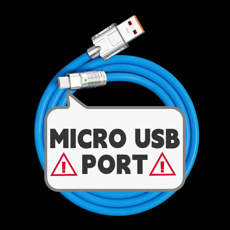 6A Micro USB 120W Fast Charging Cable Orange Blue Liquid Silica Gel Cable Zinc Alloy Joint 1M 1.5M 2M Microusb